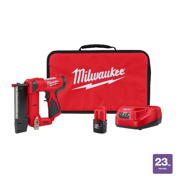 M12 12-Volt 23-Gauge Lithium-Ion Cordless Pin Nailer Kit with 1.5 Ah Battery, Charger and Tool Bag