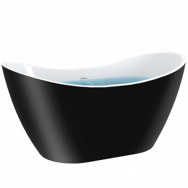 AKDY Freestanding 67 in. Fiberglass Double Slipper Flatbottom Modern Stand Alone Non-Whirlpool Bathtub in Glossy Black