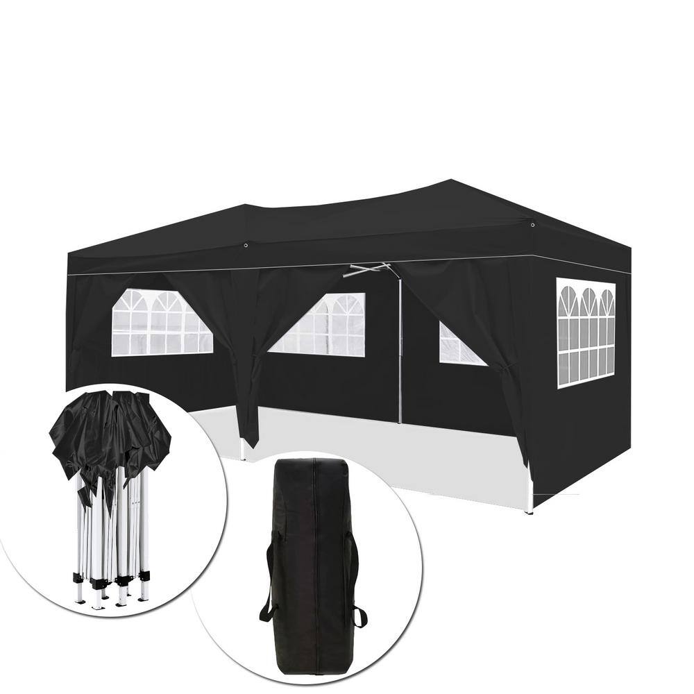 Kahomvis 10 ft. x 20 ft. Black Portable Wedding Party Gazebo Folding