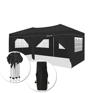 10 ft. x 20 ft. Black Portable Wedding Party Gazebo Folding Canopy Pop Up Tent with 6 Removable Sidewalls, Carry Bag