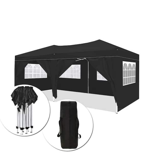 Kahomvis 10 ft. x 20 ft. Black Portable Wedding Party Gazebo Folding Canopy Pop Up Tent with 6 Removable Sidewalls, Carry Bag