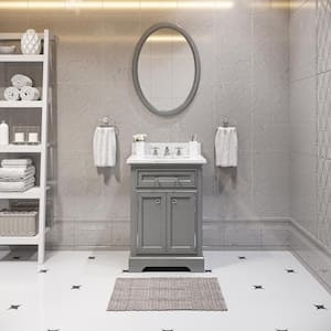 24 in. W x 21.5 in. D Vanity in Cashmere Grey with Marble Vanity Top in Carrara White, Mirror and Chrome Faucet