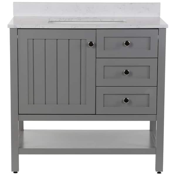 Home Decorators Collection Lanceton 37 in. Single Sink Sterling Gray Bath Vanity with Pulsar Cultured Marble Top (Assembled)