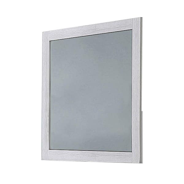 Benjara 40.25 in. x 40.25 in. Modern Style Square Framed White Wall Mirror with Wooden Encasing and Grains