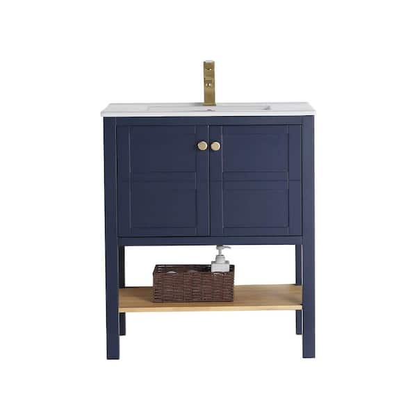 TENNANT BRAND Arola 29.5 in. W x 18.15 in D. x 35 in. H Bath Vanity in Navy Blue with Integrated Ceramic Sink Top