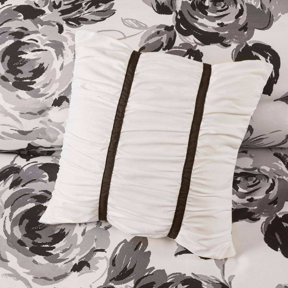 California King Black and White Floral Microfiber Duvet Set