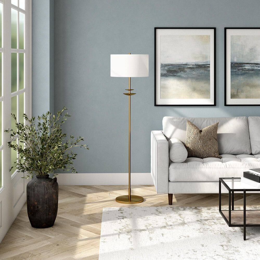 Elegant Minimalist 63" Brass Floor Lamp with Linen Shade