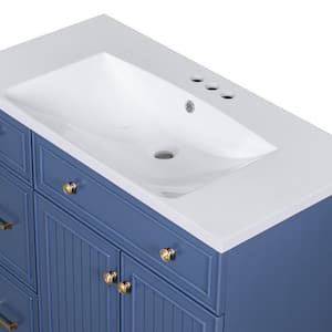 35.43 in.W x 17.87 in.D x 33.31 in.H Freestanding Single Bathroom Vanity in Blue with White Resin Sink Top
