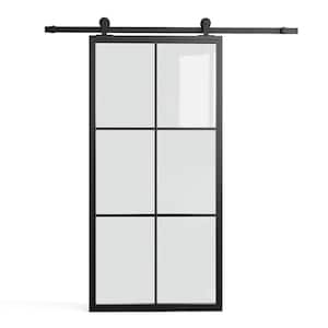 Massy 35"w X 83"h 6 Panel Clear Glass Black Metal French Casement Barn Door