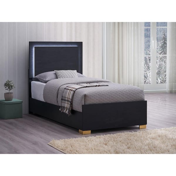 Coaster Marceline Black and Gold Wood Frame Twin Panel Bed with LED Headboard