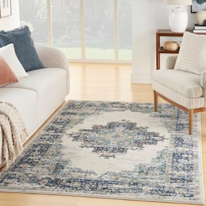 Passion Ivory/Grey/Blue 8 ft. x 10 ft. Bordered Transitional Area Rug