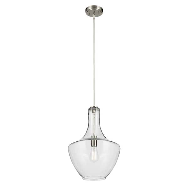 KICHLER Everly 19.75 in. 1-Light Brushed Nickel Modern Shaded Bell ...