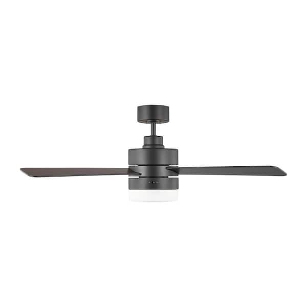 Generation Lighting - Era 44 in. Modern Matte Black Ceiling Fan with Black/American Walnut Reversible Blades, Light Kit and Wall Mount Control