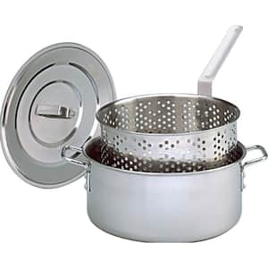 Stainless Steel Deep Fryer with Lid Two Helper Handles and Punched Basket