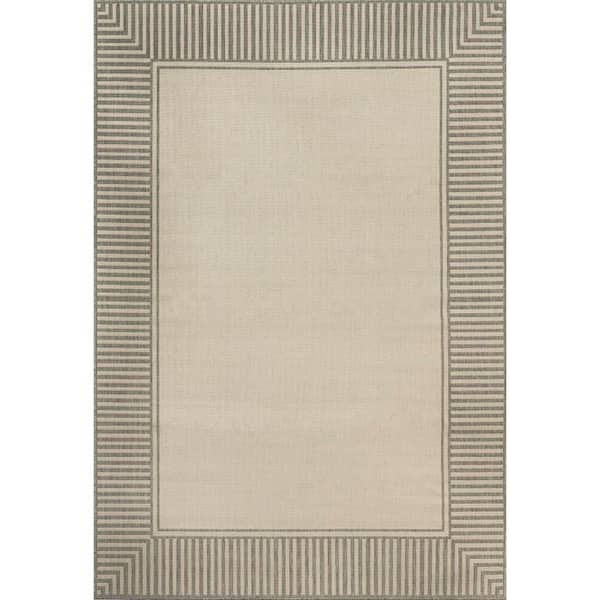 Asha Simple Striped Light Grey 4 ft. x 5 ft. Outdoor Area Rug