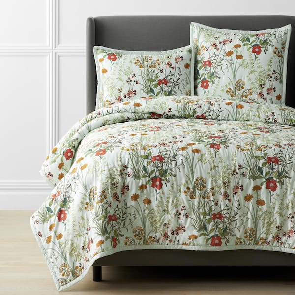 The Company Store Legends Hotel Jardin Reversible Green Multi Full Wrinkle-Free Sateen Coverlet