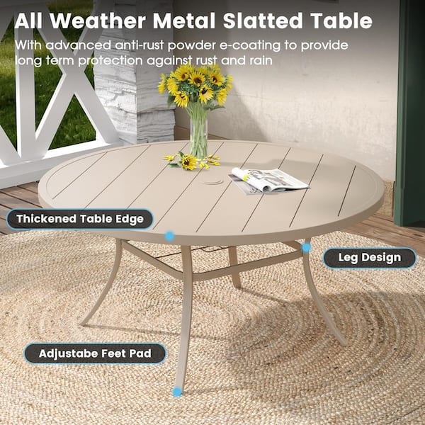 9-Piece Metal Outdoor Patio Dining Set with 60 in. Sandshell Round Table and 8 Sandshell Textilene Swivel Dining Chairs