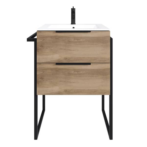 Marina 27 in. Single Sink Natural Oak Bath Vanity with White Porcelain Top (Assembled)