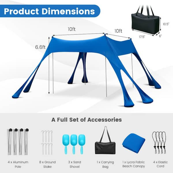 Costway 10 X 10 Ft Beach Sunshade Canopy Upf50+ With Carry Bag &8