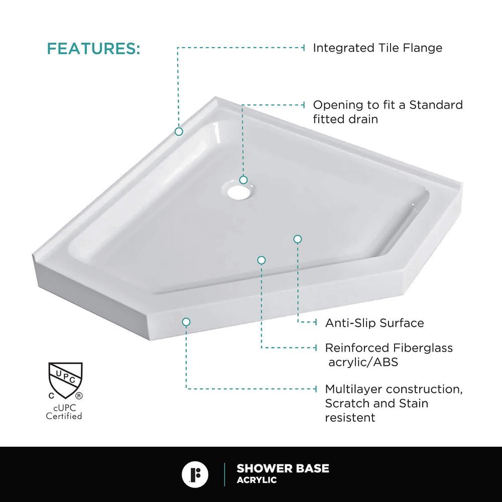 Polished Chrome Neo Angle Frameless Glass Shower Enclosure with Acrylic Base
