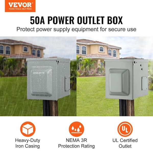 VEVOR RV Power Outlet Box Indoor/Outdoor 50 Amp 125-Volt/250-Volt  Receptacle Panel NEMA 14-50R Single Outlet for RV Camper Car  DGNRV50A1450RJD0NV0 - The Home Depot