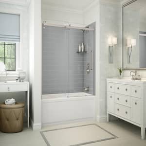 Utile Metro 30 in. x 59.8 in. x 81.4 in. Right Drain Alcove Bath and Shower Kit in Ash Grey, Brushed Nickel Shower Door