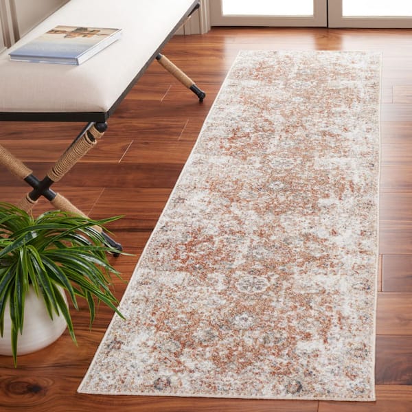 Baltimore 2 ft. x 8 ft. Ivory/Rust Machine Washable Border Distressed Runner Rug