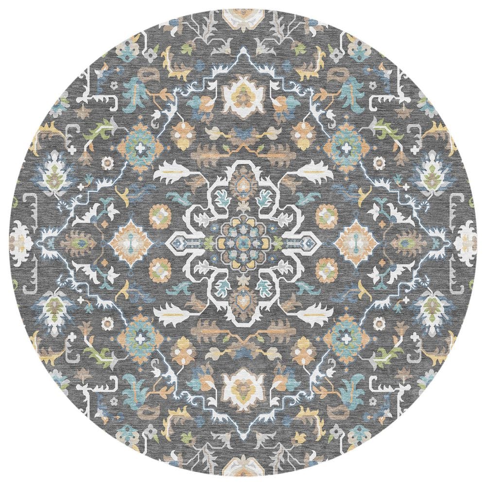Chantille Machine Washable Indoor/Outdoor Abstract ACN3004 Graphite 8 ft. x 8 ft. Round Rug price history on PriceWatchPro
