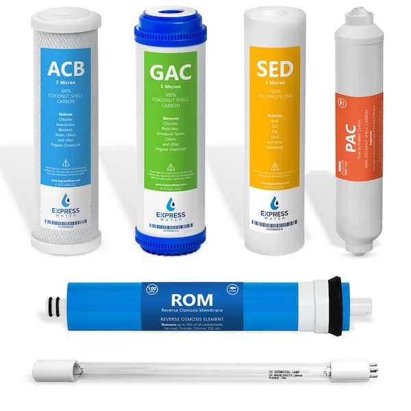 6 Month Ultraviolet Reverse Osmosis System Replacement Filter Set-6 Filters with 100 GPD RO Membrane