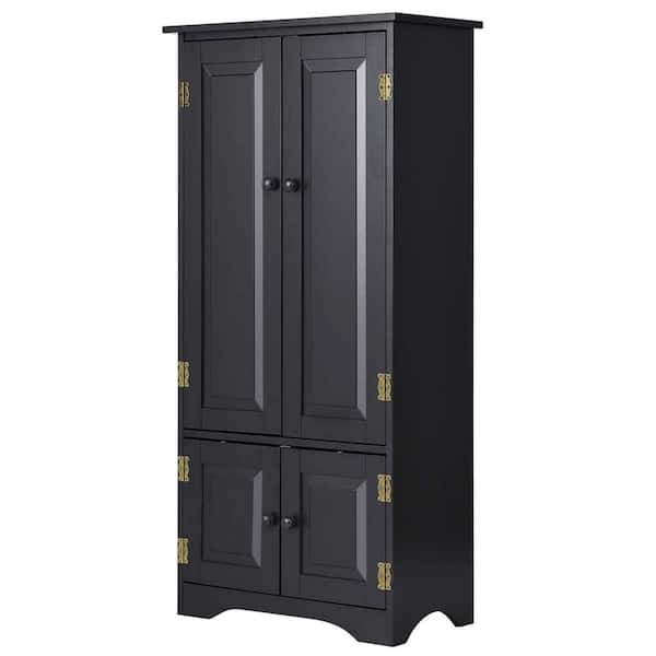 Bunpeony 14.5 in. W x 14.5 in. D x 63 in. H Black Freestanding Bathroom Storage Linen Cabinet