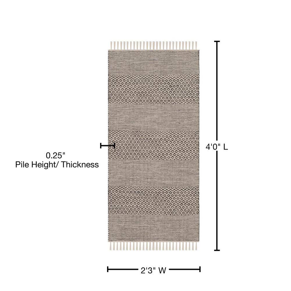 Ivory and Anthracite Handwoven Cotton-Wool Blend Area Rug 2'3" x 4'