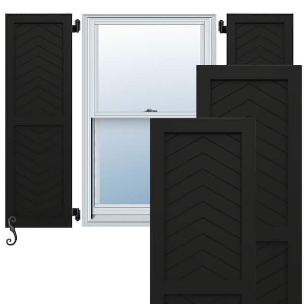 Ekena Millwork EnduraCore Two Panel Chevron Modern Style 15-in W x 32-in H Raised Panel Composite Shutters Pair in Black
