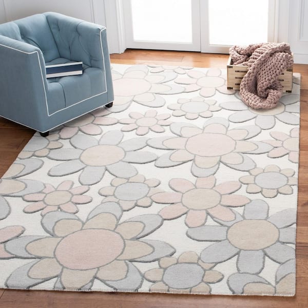 Kids 5 ft. x 8 ft. Ivory/Pink Floral Area Rug