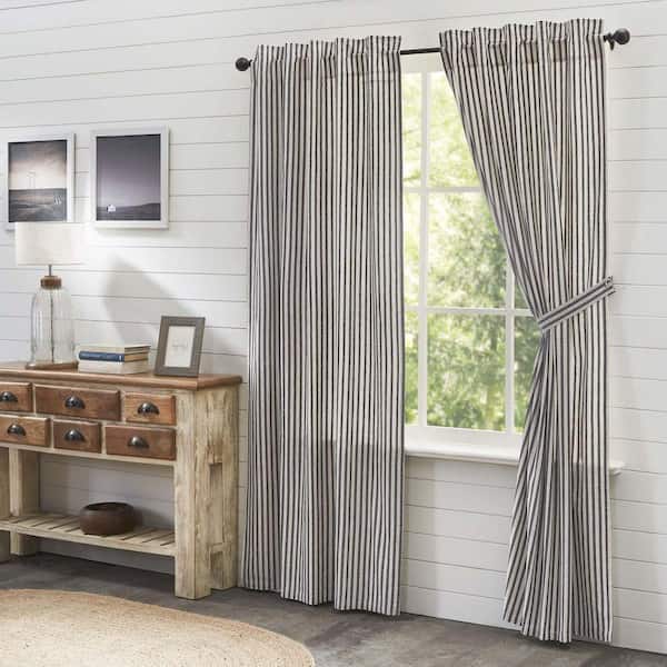 VHC BRANDS Ashmont 40 in W x 84 in L Cotton Light Filtering Rod Pocket Window Panel Warm Grey Vintage White Pair