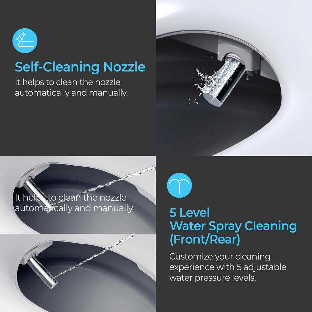 White Electric Elongated Bidet Seat with Heated Function