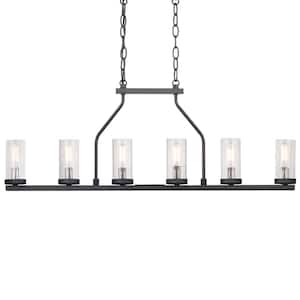 Hartwell 34 in. 6-Light Graphite Farmhouse Island Chandelier with Antique Nickel Accents and Clear Seeded Glass