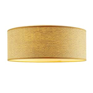 15.7 in. 3-Light Flaxen Shaded Drum Flush Mount, Flaxen Grass cloth Finish