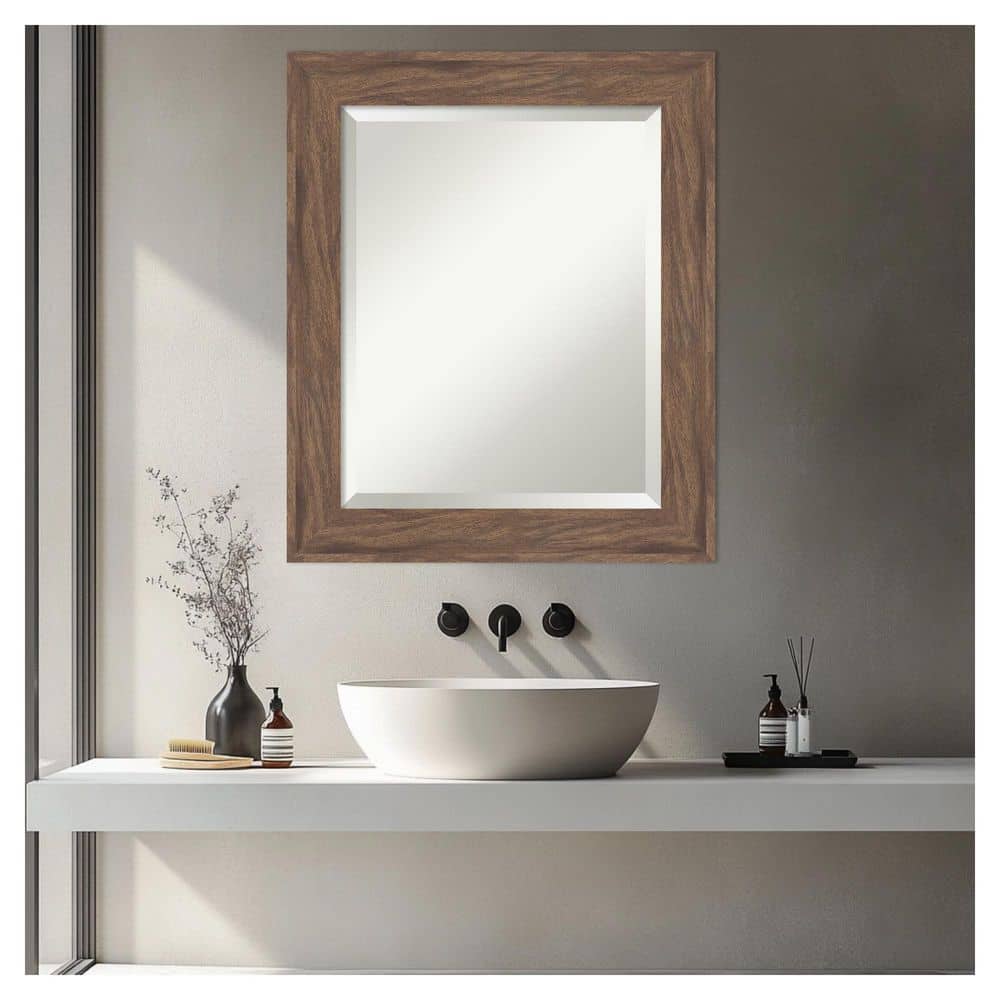 Pia Medium Brown 20.75 in. x 24.75 in. Beveled Casual Rectangle Framed Bathroom Wall Mirror price history on PriceWatchPro
