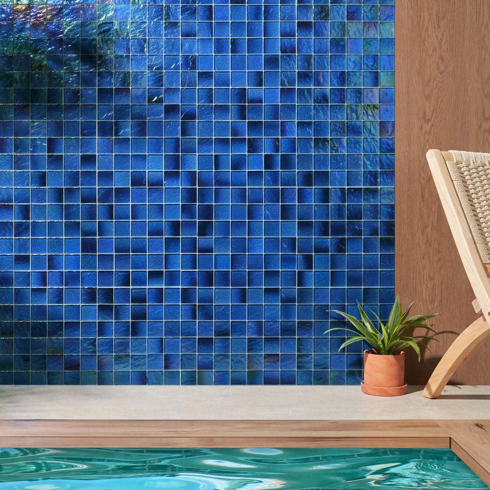 Shallows Polished Dark Blue Glass Mosaic Wall Tile