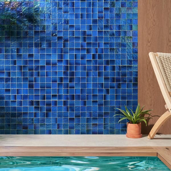 Speckle Lagoon Blue 11.73 in. x 11.73 in. Polished Glass Wall Tile (0.95 sq. ft./Each)