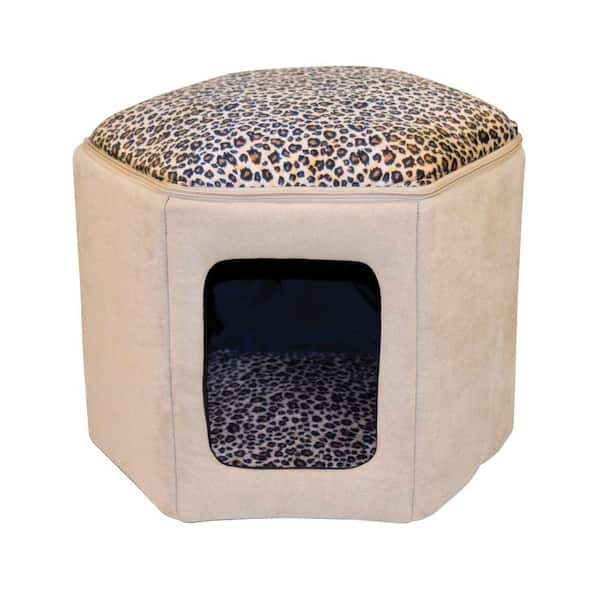 K&H Pet Products Kitty Sleep House Small-Medium Tan Leopard Print Cat Bed