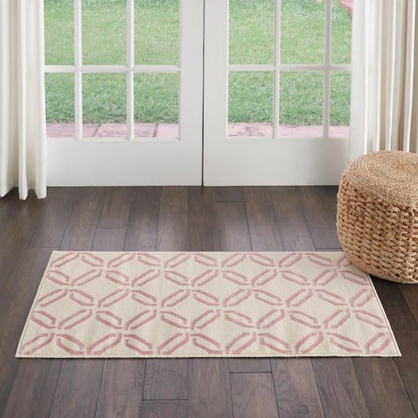 Jubilant Ivory/Pink doormat 2 ft. x 4 ft. Moroccan Farmhouse Kitchen Area Rug