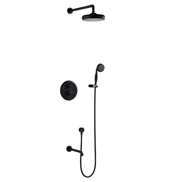 matrix decor 1-Spray Patterns with 1.8 GPM 9.06 in Wall Mount Dual Shower Heads with Embedded Box and Bathtub Faucet in Matte Black