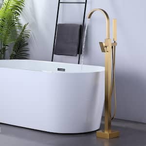 1-Handle Freestanding Floor Mount Tub Faucet Bathtub Filler with Diverter and Hand Shower in Gold