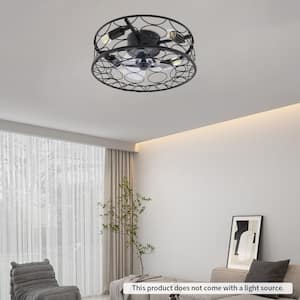 18 in. Black Indoor 3-Speed Flush Mount Caged Ceiling Fan with Light Kit and Remote Control