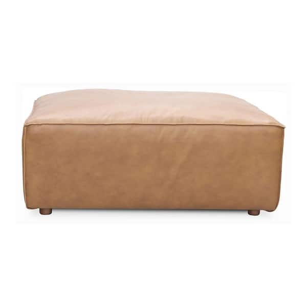 Ambrosia, Ottoman, Top-Grain Leather Upholstery, Feather and Fiber Fill, Sonoran Tan
