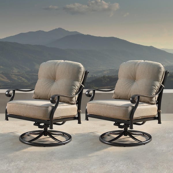 Oakland Living Basket Weave Antique Copper Swivel Aluminum Outdoor Rocking Lounge Chair with Beige Cushions (2-Pack)