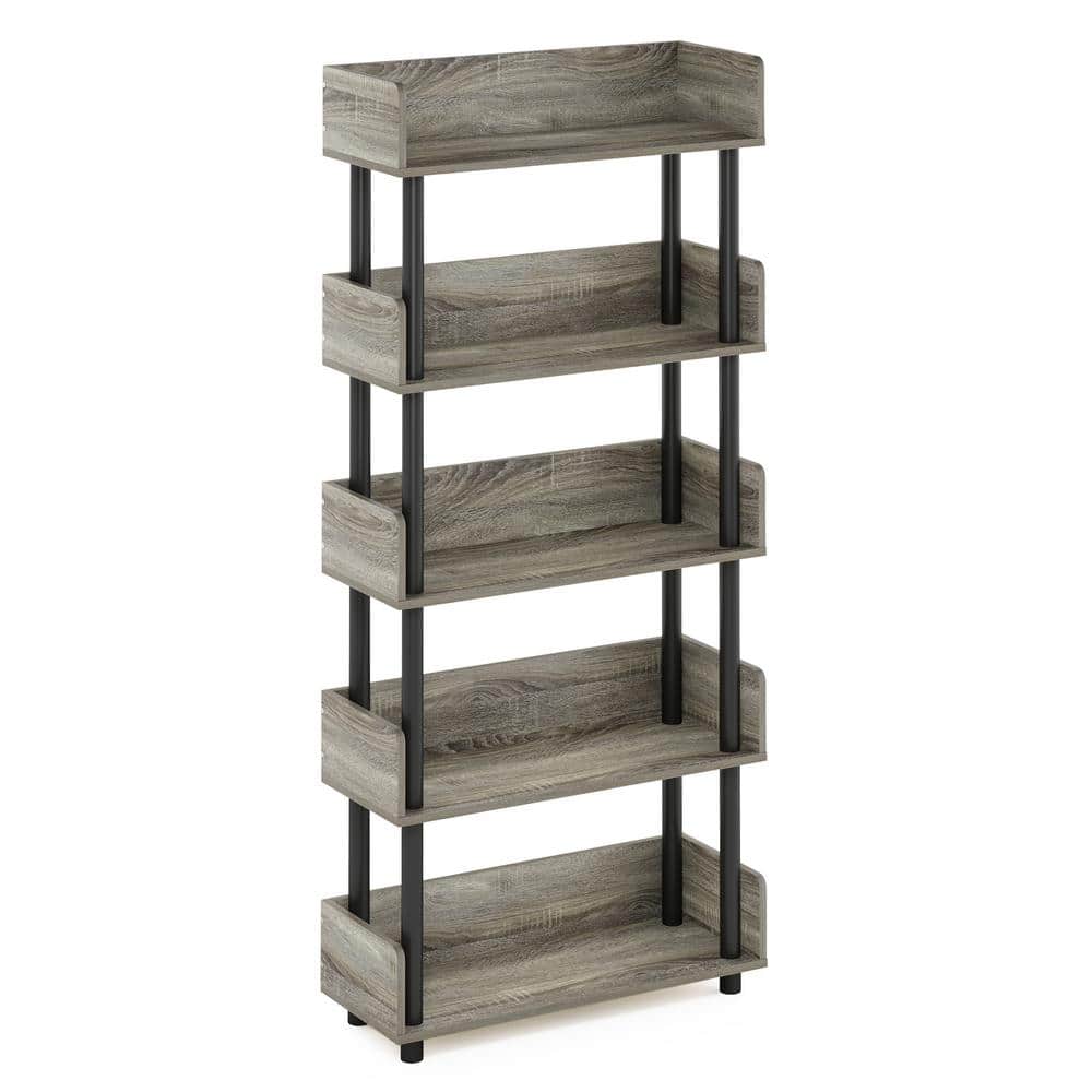 Furinno Turn-N-Tube 52.6 in. Tall French Oak/Black 5-Shelf Etagere Bookcase