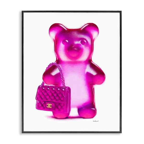 Pink Bear and Purse by Amanda Greenwood Black Framed Abstract Giclee Art Print 20 in. x 16 in.
