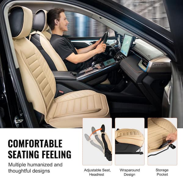 WYLF Universal Fit Car Seat Covers - Full Set High Back Sporty Flat Cloth, Beige, For Cars Trucks SUVs - View #9